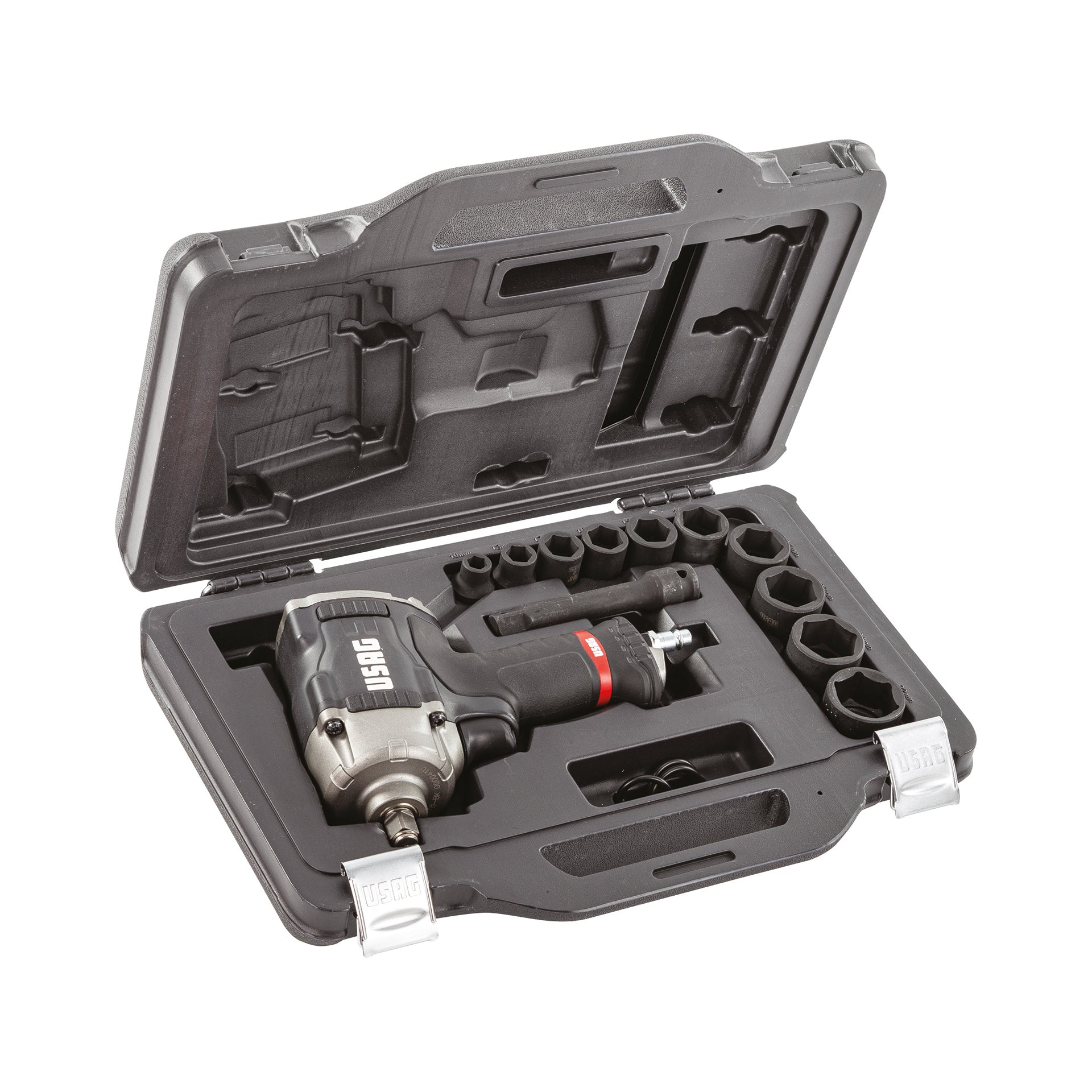 ASSORTIMENTO IN CASSETTA MODULARE CON AVVITATORE AD IMPULSI E BUSSOLE MACCHINA (12 PZ) Usag 929 PC1/C12
