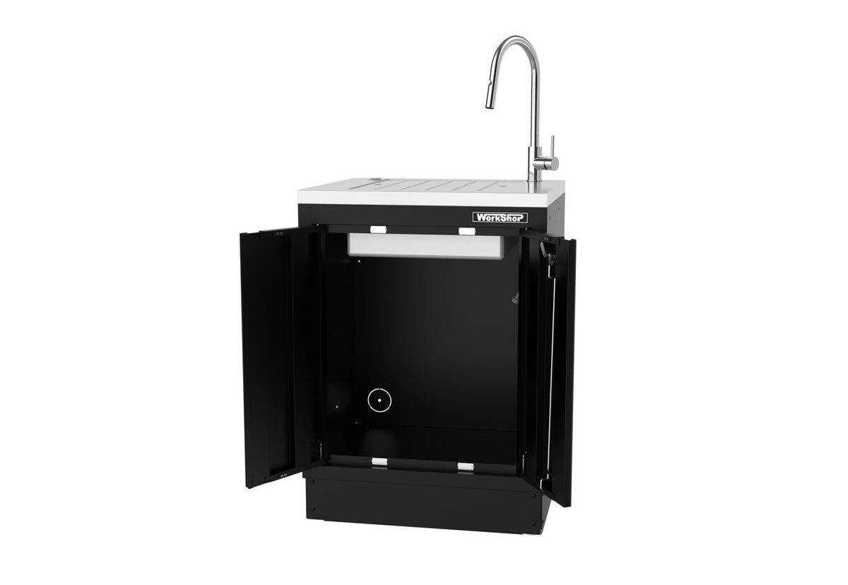 Mobile Officina Workshopitaly MPS+ con 2 antine e lavello inox profondo Total Black completo di rubinetto e scarico CON GRIGLIA