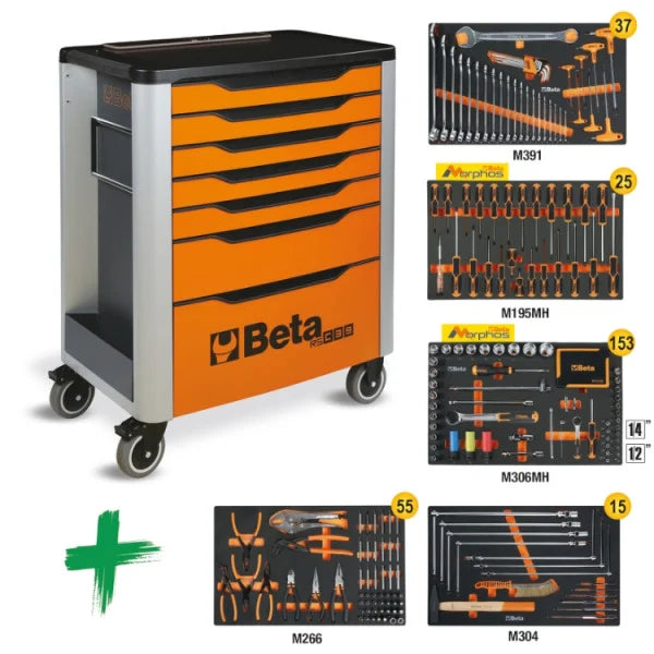 Cassettiera mobile porta attrezzi con 7 cassetti, con assortimento di 285 utensili Beta RSC39/7-VA