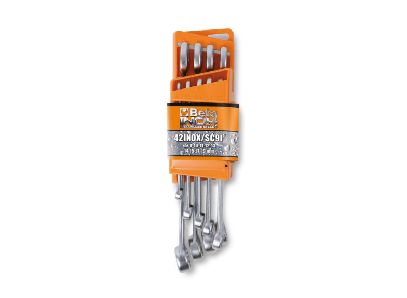 Serie di 9 chiavi combinate in acciaio inossidabile con supporto compatto Beta 42INOX/SC9
