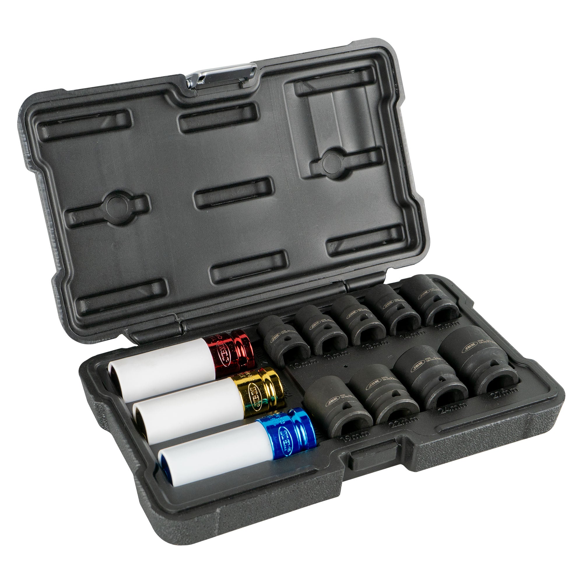 PISTOLA A IMPATTO BRUSHLESS A BATTERIA DA 1/2" 1000NM CON VALIGETTA 60051C + SET DA 12 BUSSOLE 52343 JBM SERIE 551