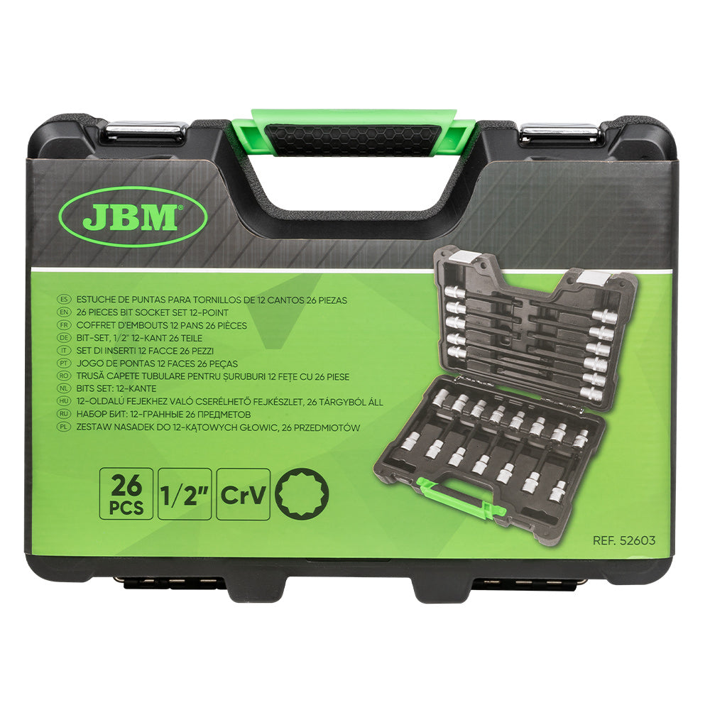 VALIGETTA DI 26 PEZZI CON INSERTI A 12 DENTI 1/2" 52603 JBM