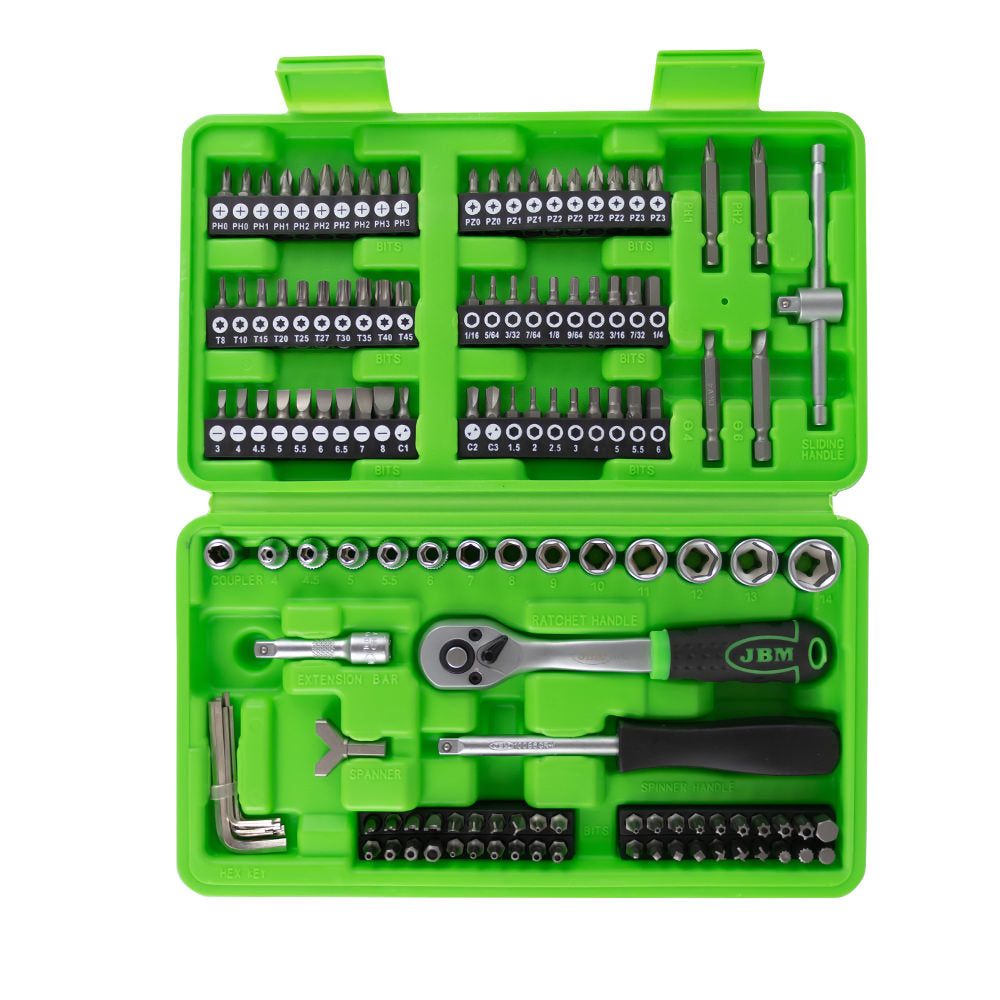 SET DI UTENSILI DA 130 PEZZI CON BUSSOLE E INSERTI 1/4" – FINITURA ZINCATA 53953 JBM