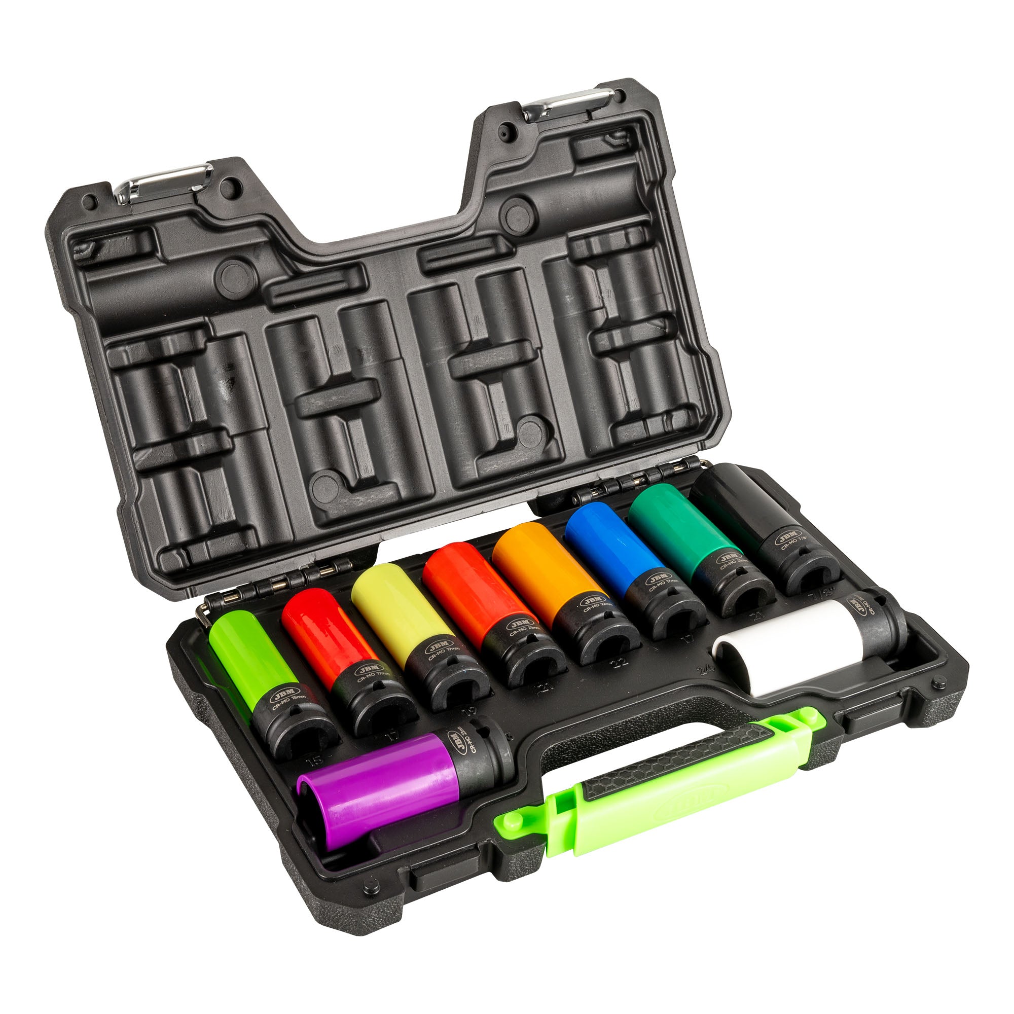PISTOLA BRUSHLESS A BATTERIA 1/2 + SET DI 10 BUSSOLE PNEUMATICHE 1/2" + LAMPADA DA LAVORO A LED JBM