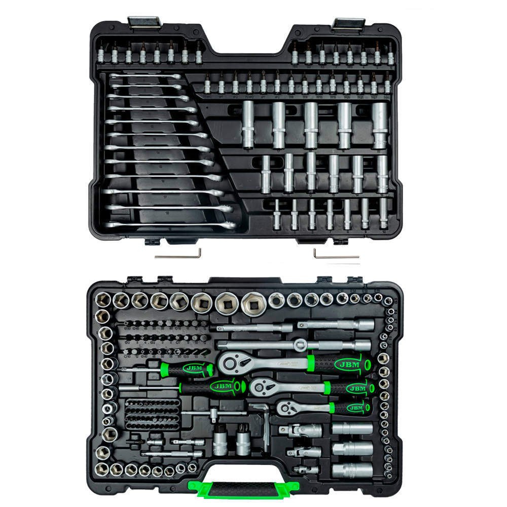 SET DI UTENSILI DA 216 PEZZI CON BUSSOLE ESAGONALI DA 1/4", 3/8" E 1/2" – FINITURA ZINCATA 54034 JBM