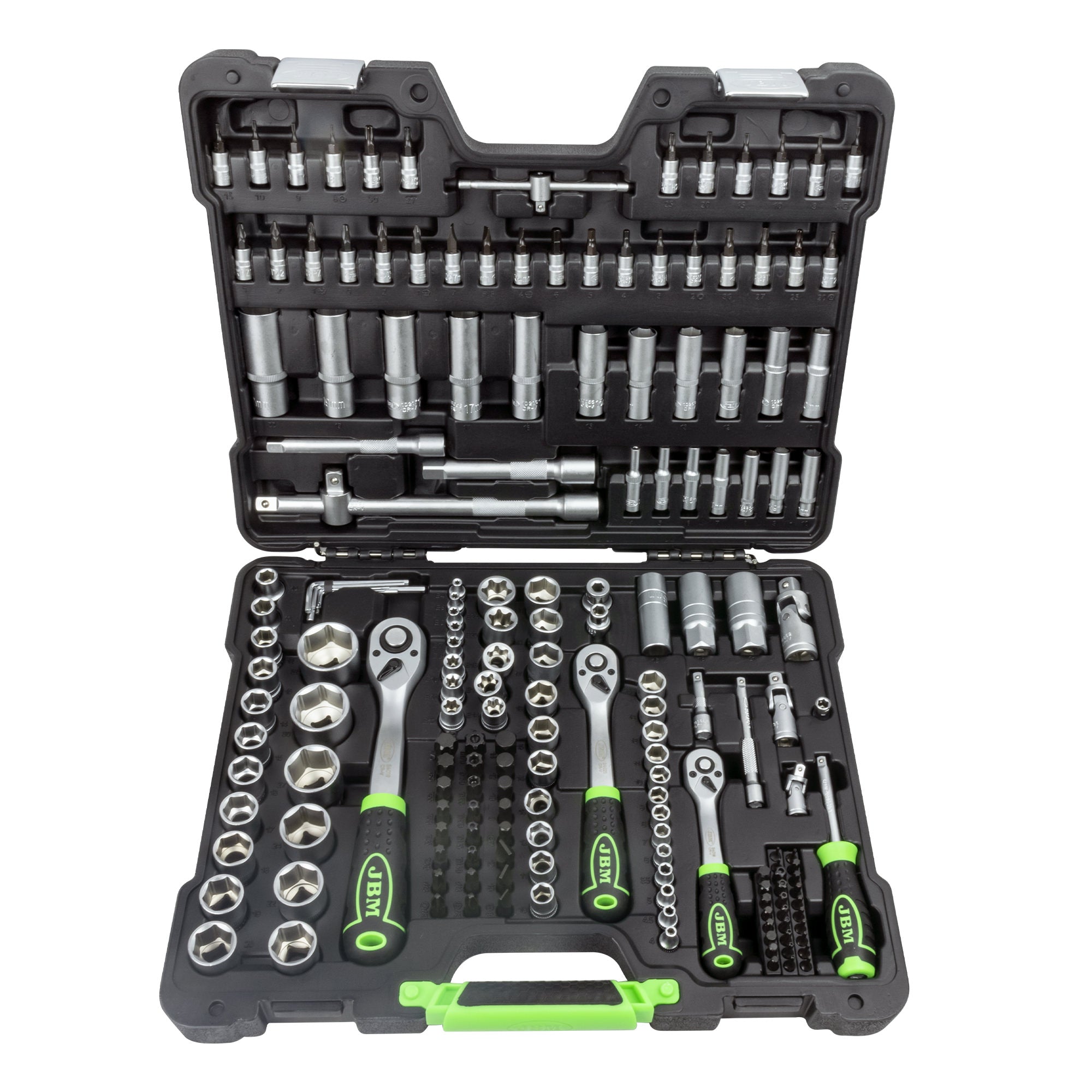 SET DI UTENSILI DA 179 PEZZI CON BUSSOLE ESAGONALI DA 1/4", 3/8" E 1/2" – FINITURA ZINCATA 54035 JBM