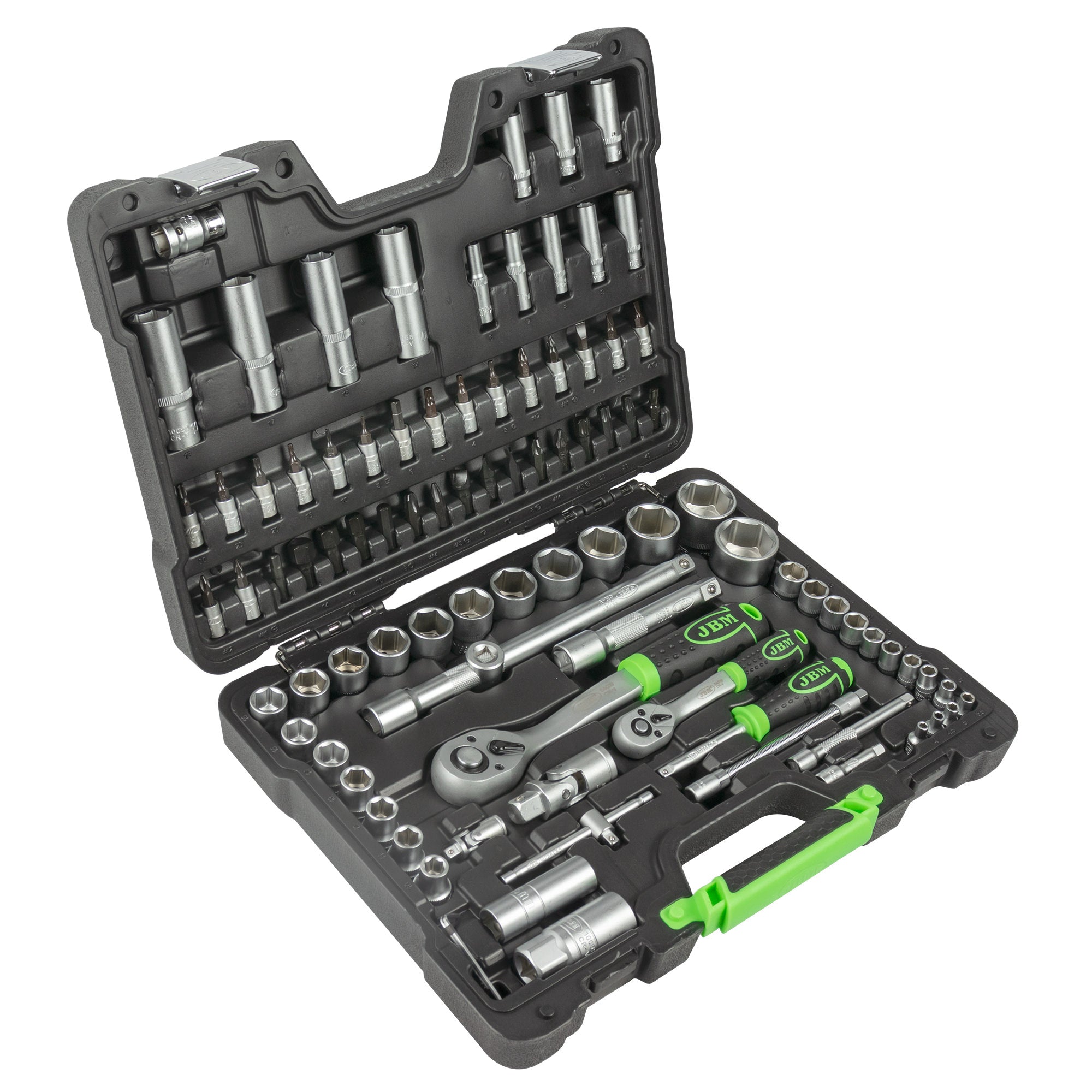 SET DI UTENSILI DA 94 PEZZI CON BUSSOLE ESAGONALI DA 1/4" E 1/2" – FINITURA ZINCATA 54038 JBM
