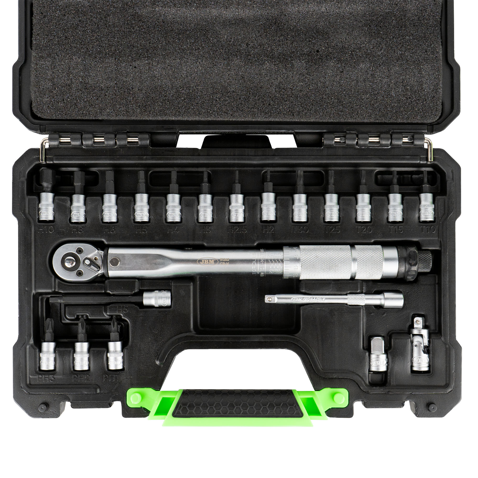 SET DA 21 PUNTE E ADATTATORI 1/4" CON CHIAVE DINAMOMETRICA 54269 JBM