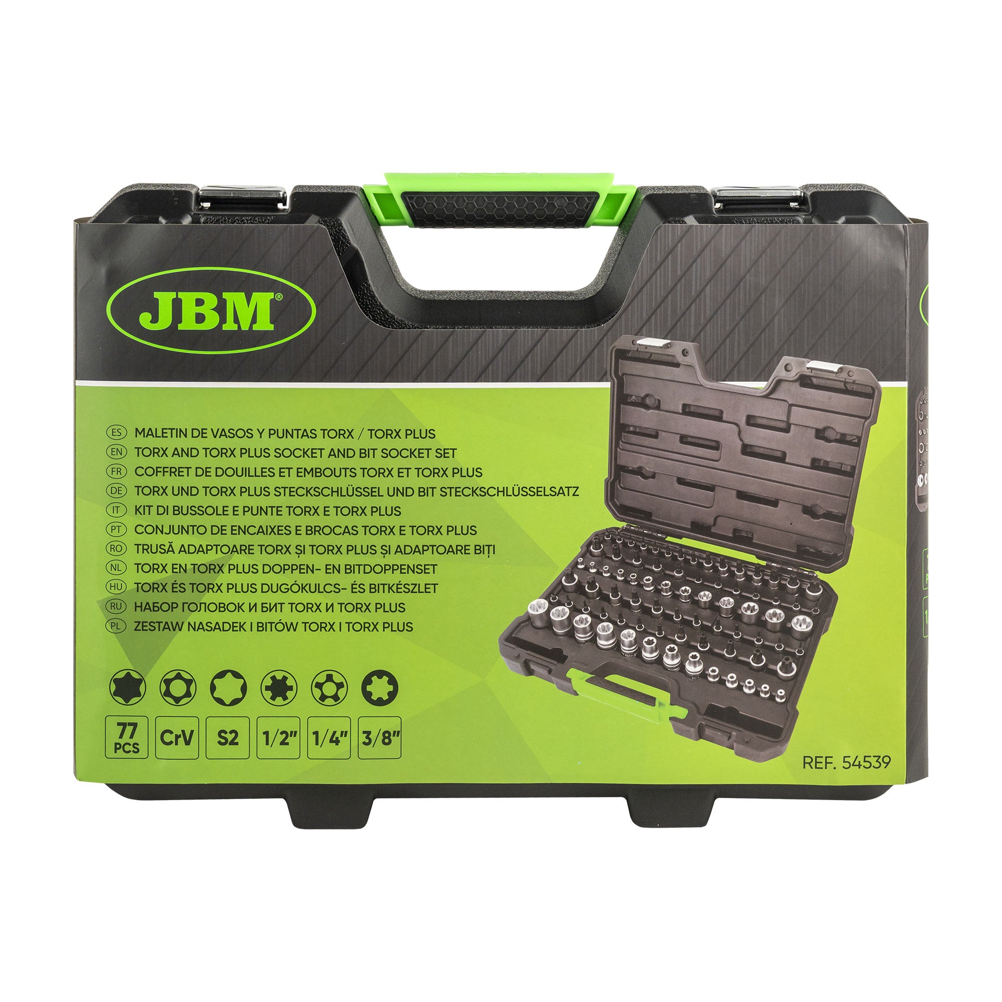VALIGETTA DI 77 PEZZI CON BUSSOLE E INSERTI TORX/TORX PLUS 54539 JBM