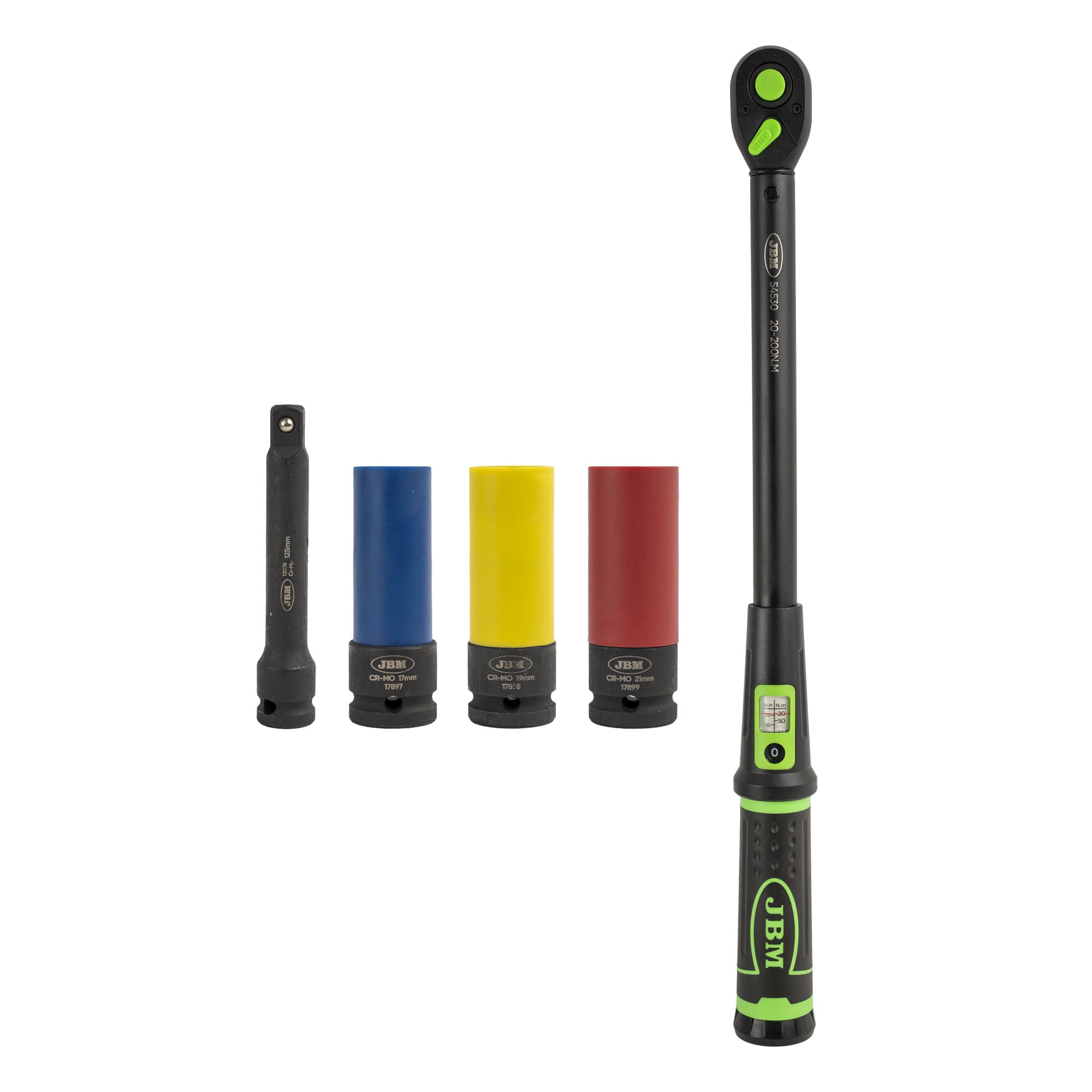 SET DI UTENSILI DA 5 PEZZI CON CHIAVE DINAMOMETRICA 1/2" E FINESTRA DI VISUALIZZAZIONE 54785 JBM
