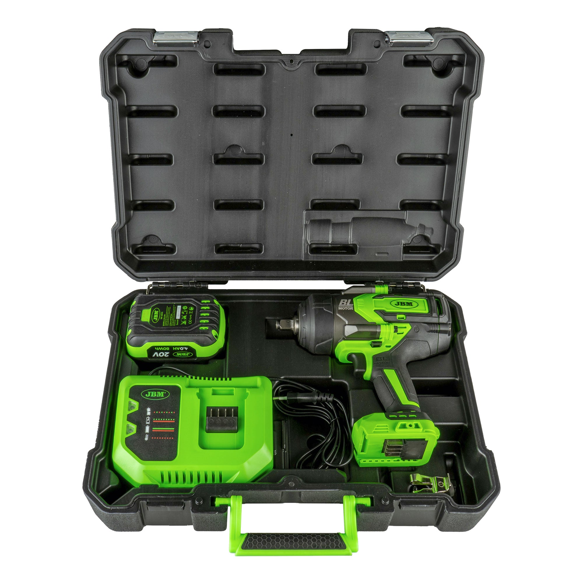PISTOLA A IMPATTO BRUSHLESS A BATTERIA DA 1/2" 1300NM 60044C + SET DI BUSSOLE A IMPATTO DA 11 PEZZI 52342 JBM SERIE 555