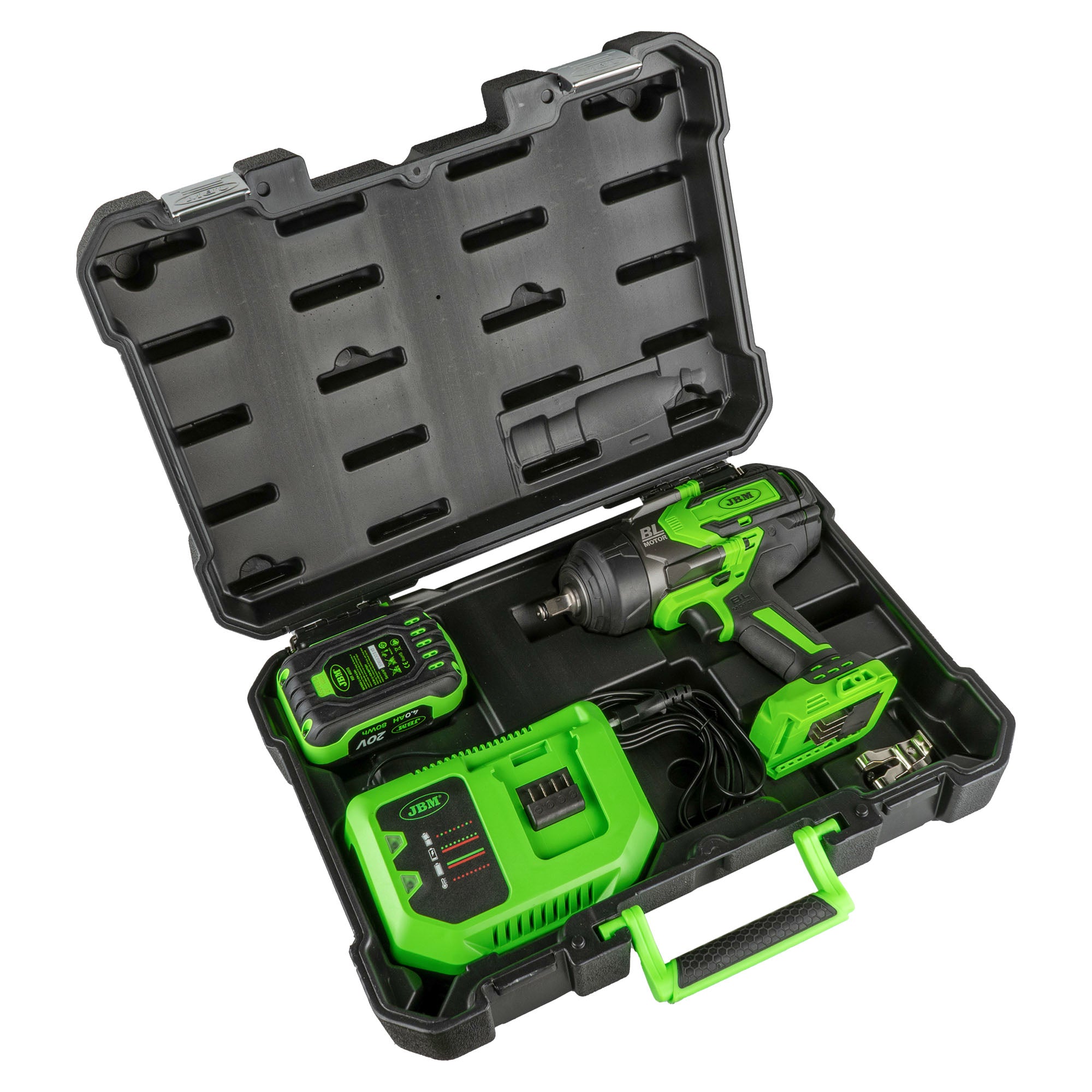 PISTOLA A IMPATTO BRUSHLESS A BATTERIA DA 1/2" 1300NM 60044C + SET DI BUSSOLE A IMPATTO DA 11 PEZZI 52342 JBM SERIE 555