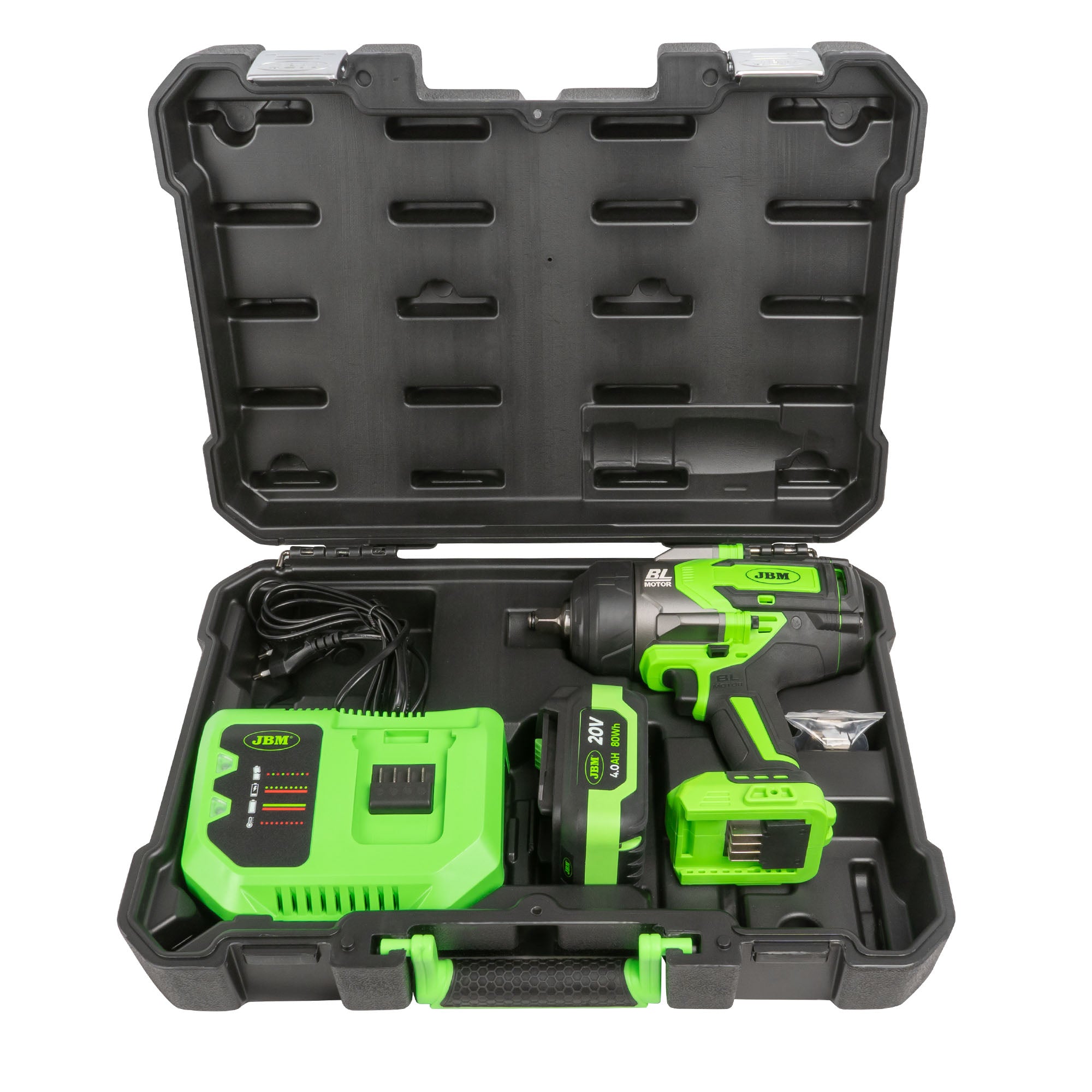 PISTOLA A IMPATTO BRUSHLESS A BATTERIA DA 1/2" 1300NM 60044C + SET DI BUSSOLE A IMPATTO DA 11 PEZZI 52342 JBM SERIE 555