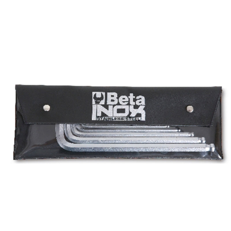 Serie di 8 chiavi maschio esagonale piegate con estremità sferica in acciaio inossidabile, in busta Beta 96BPINOX-AS/B8