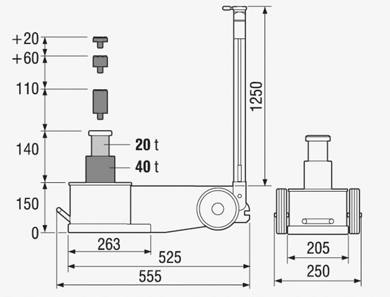 CRIC OLEOPNEUMATICO 2 PISTONI 40T Fermec AJ-40T2FL