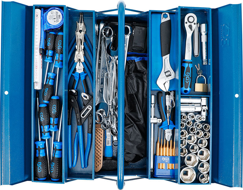 CASSETTA PORTA ATTREZZI IN LAMIERA, 5 SCOMPARTI, CON ASSORTIMENTO 137 UTENSILI BGS3340