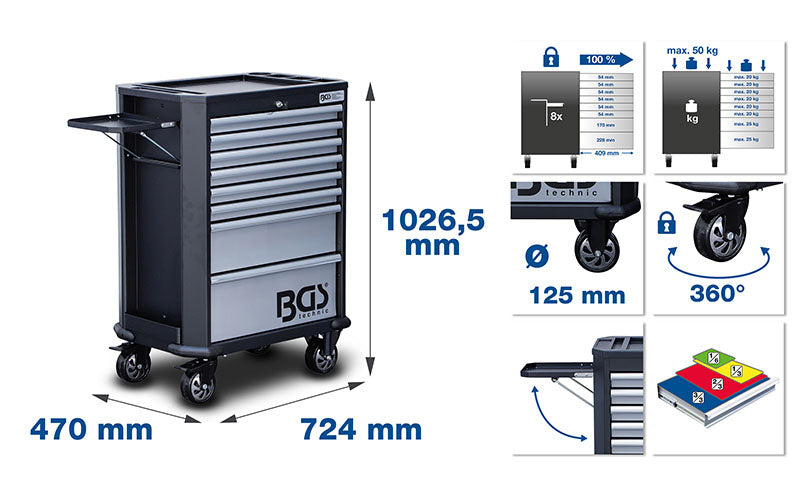 CARRELLO PORTA UTENSILI 8 CASSETTI, CON 296 UTENSILI Bgs BGS4007