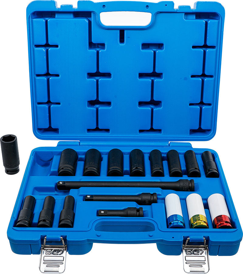 SET 18 PEZZI, BUSSOLE IMPACT E BUSSOLE RIVESTITE, ESAGONALI, ATT. 1/2", 10 - 24 MM BGS5202