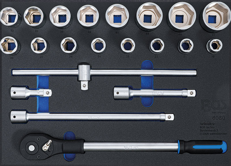 MODULO PER CARRELLO: SET DI BUSSOLE ATTACCO 3/4”, 21 PEZZI BGS6080