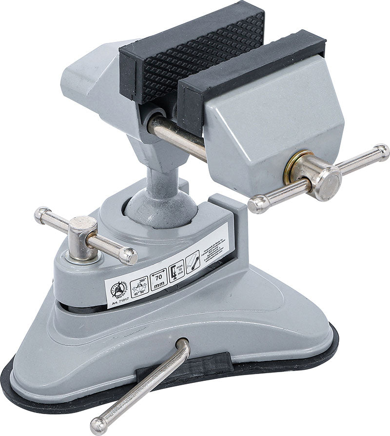 MORSA DA BANCO DA TAVOLO, GIREVOLE, GANASCE 70 MM, CON BASE DI ASPIRAZIONE A VENTOSA BGS71017