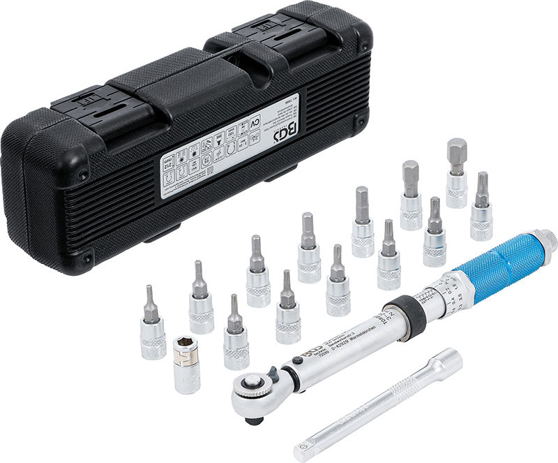 SET 16 PEZZI, CHIAVE DINAMOMETRICA ATT. 1/4”, 3 - 24 NM E ACCESSORI BGS72088