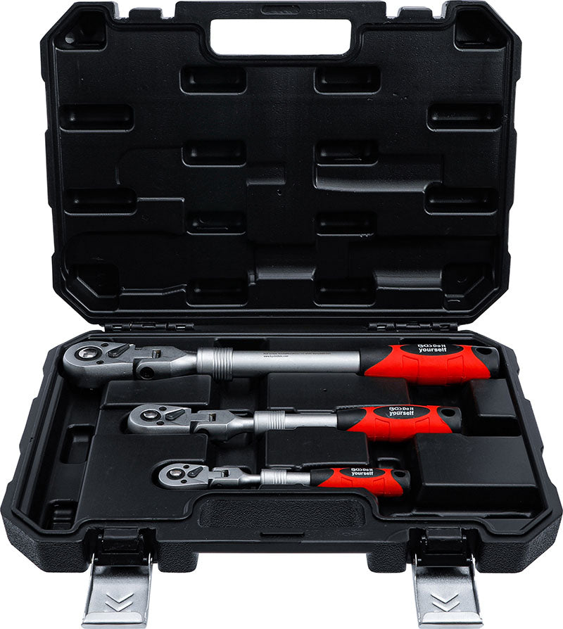 SET 3 PEZZI, CRICCHETTI REVERSIBILI, ESTENSIBILI SNODATI, 1/4" - 3/8" - 1/2" BGS72114