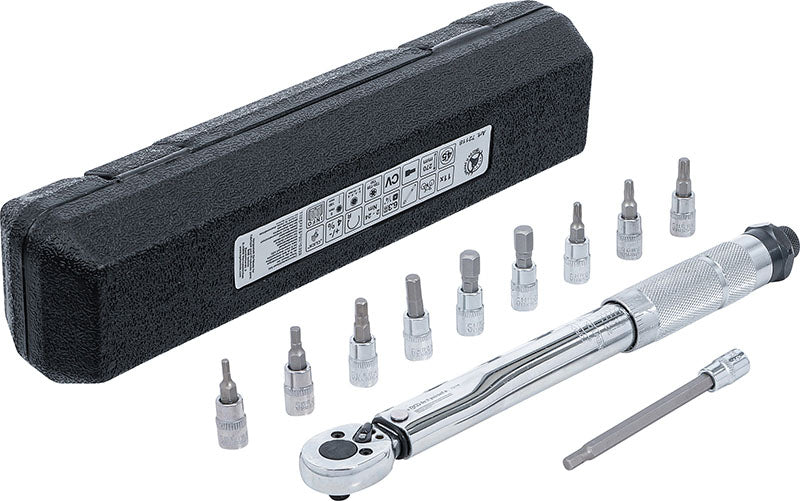 SET 11 PEZZI, CHIAVE DINAMOMETRICA ATT. 1/4”, 23 - 24 NM E ACCESSORI