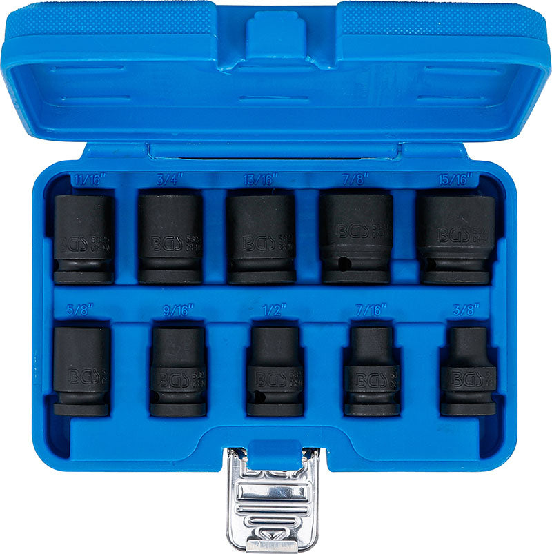 SET 10 PEZZI, BUSSOLE IMPACT, ESAGONALI, ATT. 1/2”, IN POLLICI, 3/8 - 15/16” BGS74296