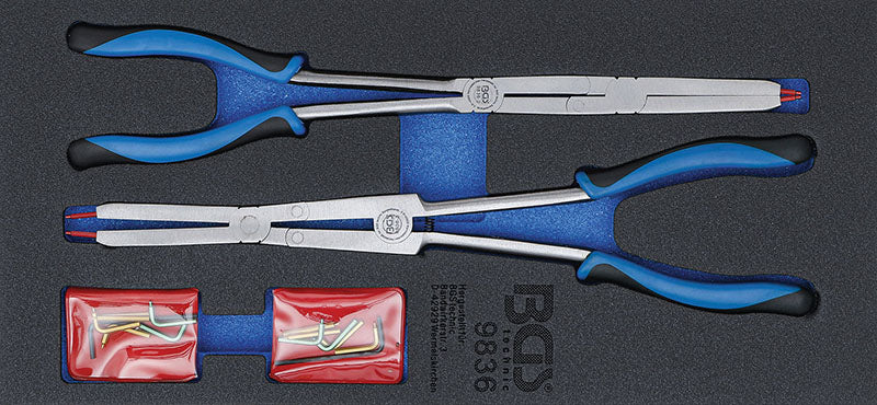 MODULO PER CARRELLO: PINZE DOPPIO SNODO PER SEEGER, 345 MM, CON PUNTE INTERCAMBIABILI BGS9836