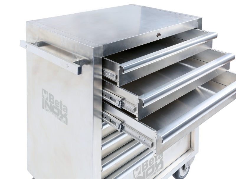 Cassettiera mobile con sette cassetti in acciaio inossidabile con ruote antitraccia Beta C04TSS-7