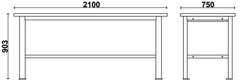 Banco da lavoro semplice con piano in legno, lunghezza 2,1 m Beta C58BC-W2,1