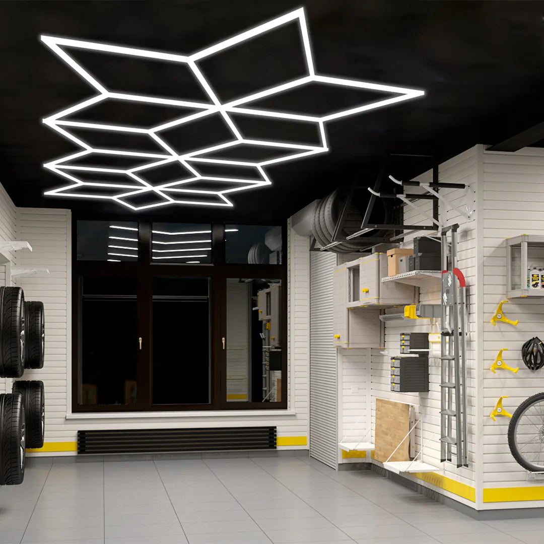 Illuminazione led a soffitto esagonale + triangoli 5,5 x 2,8mt
