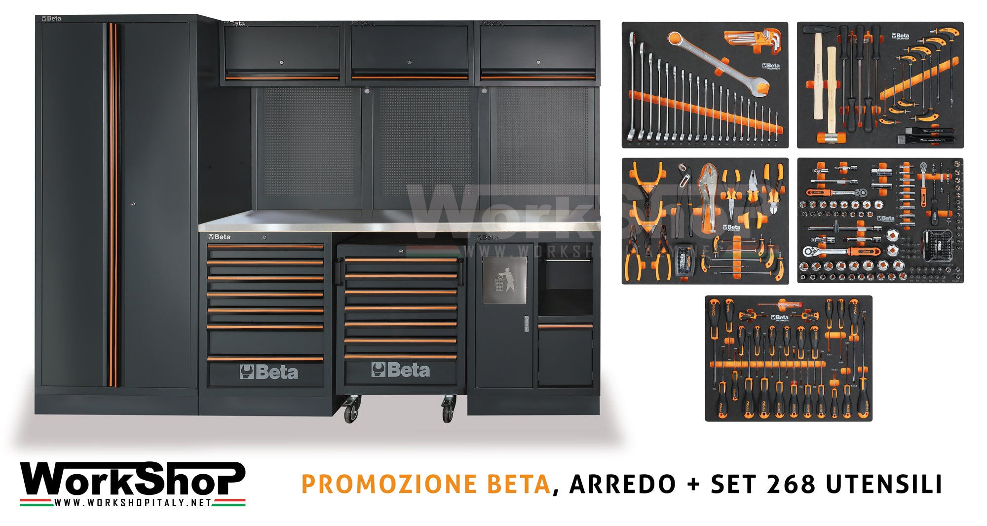 Arredo Officina Beta Utensili C45PRO X piano inox completo di set 268 utensili + FRIGORIFERO PROMO SUMMER 2026