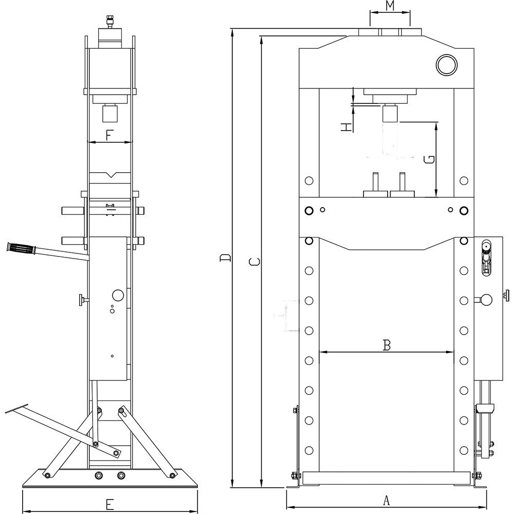Pressa idraulica manuale e pneumatica con pistone mobile e argano Fasano FG 742/50TP