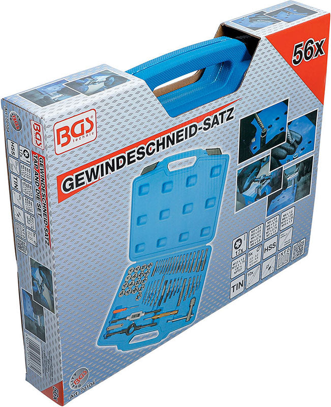 SET 56 PEZZI, MASCHI E FILIERE, MISURE METRICHE M3-M12 BGS70104