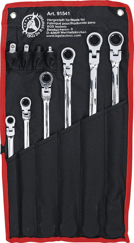 SET 10 PEZZI, CHIAVI A CRICCHETTO A DOPPIA TESTA SNODATA, 8-19 MM BGS91541