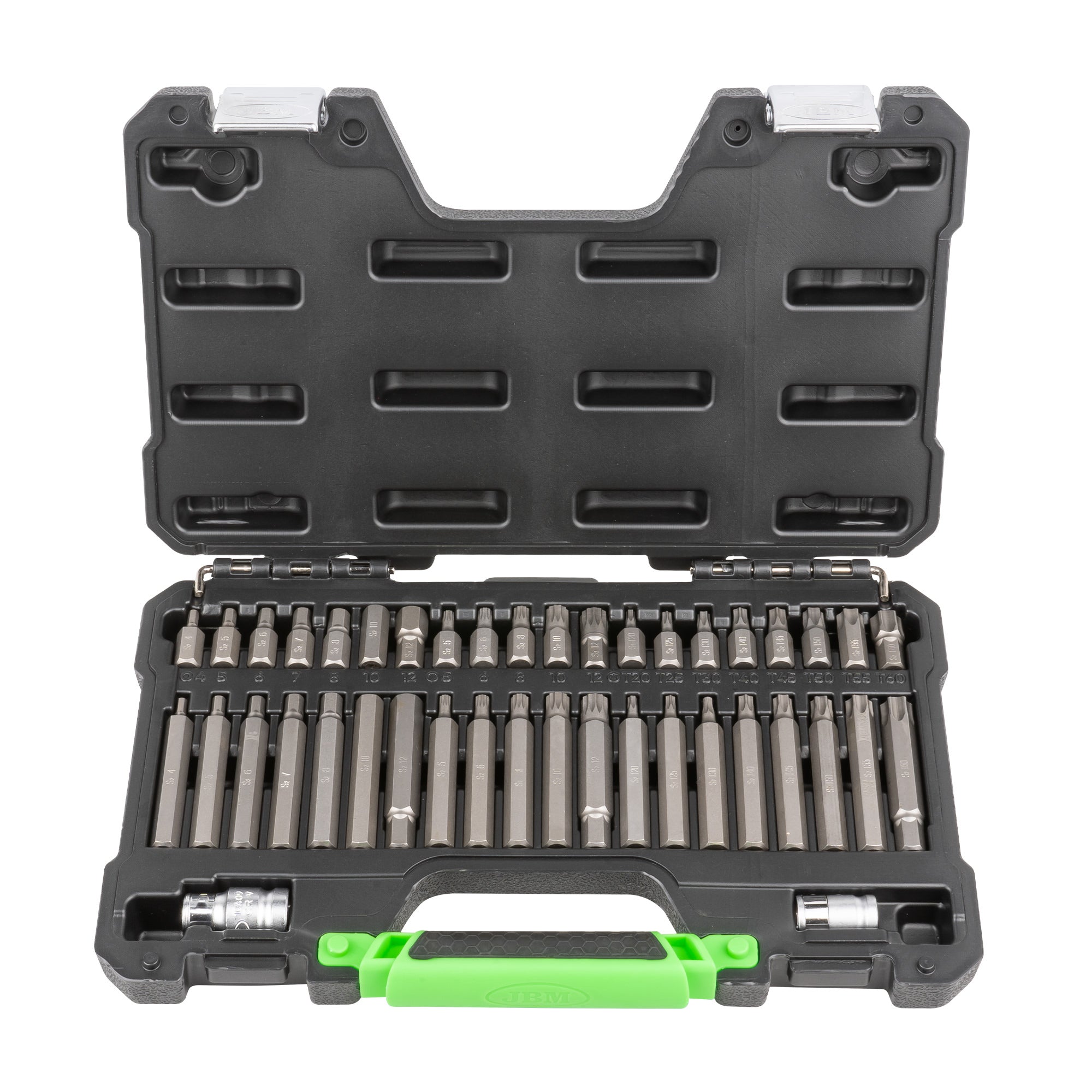 VALIGETTA DI 42 PEZZI CON INSERTI ESAGONALI, A 12 CANTI E TORX INVIOLABILI 1/2" E 3/8" 50985 JBM