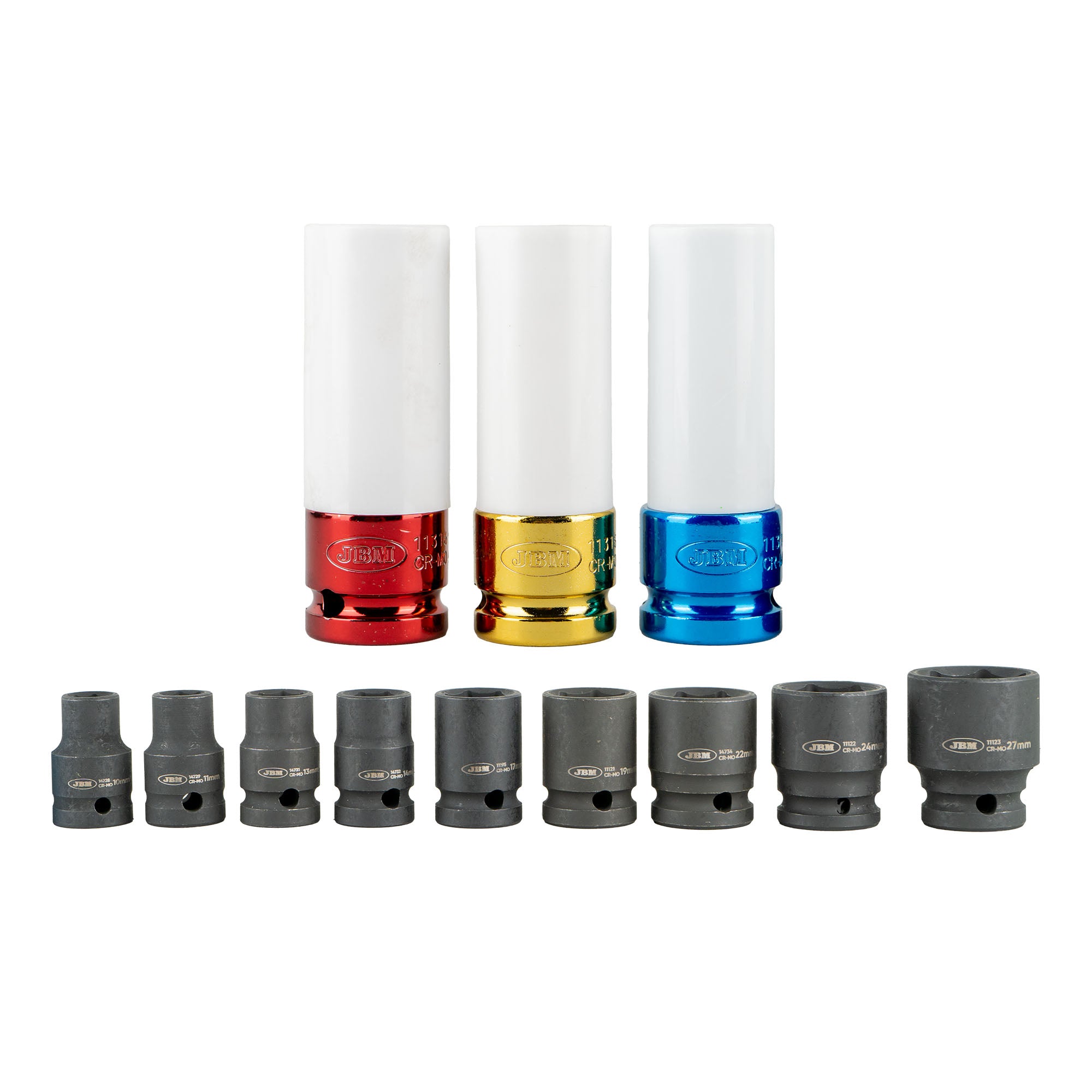 PISTOLA A IMPATTO BRUSHLESS A BATTERIA DA 1/2" 1000NM CON VALIGETTA 60051C + SET DA 12 BUSSOLE 52343 JBM SERIE 551