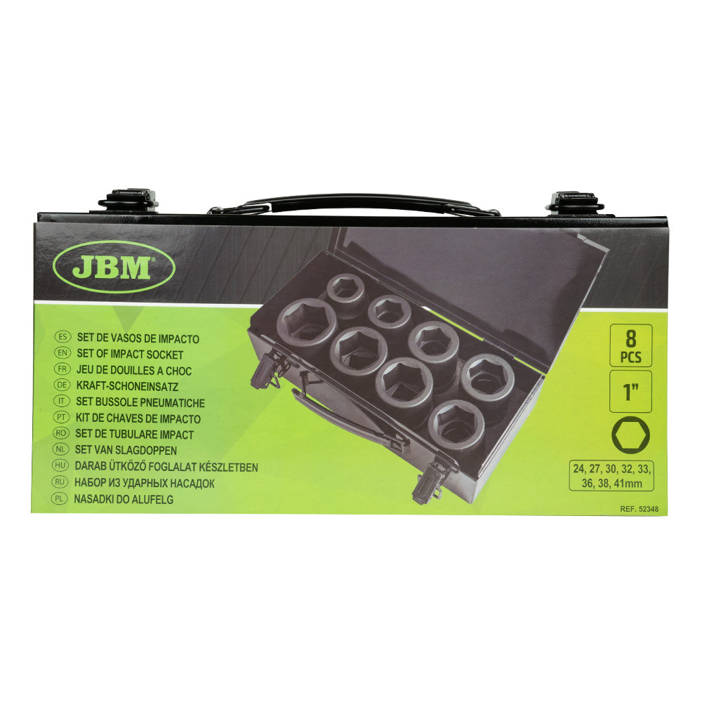 PISTOLA A IMPATTO BRUSHLESS A BATTERIA DA 1" 2300NM CON VALIGETTA 60050C   + SET DA 8 BUSSOLE 52348 JBM SERIE 550