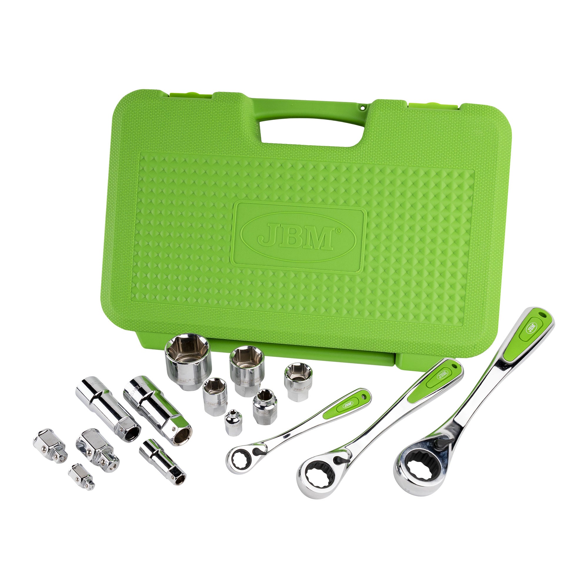 SET DI UTENSILI GO-THROUGH DA 39 PEZZI CON BUSSOLE DA 1/2", 1/4" E 3/2" – FINITURA CROMATA 52418 JBM