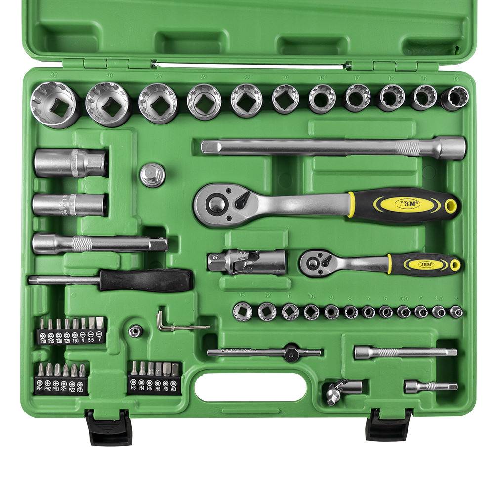 SET DI UTENSILI DA 60 PEZZI CON BUSSOLE SPLINE DA 1/2" E 1/4" – FINITURA ZINCATA 52722 JBM
