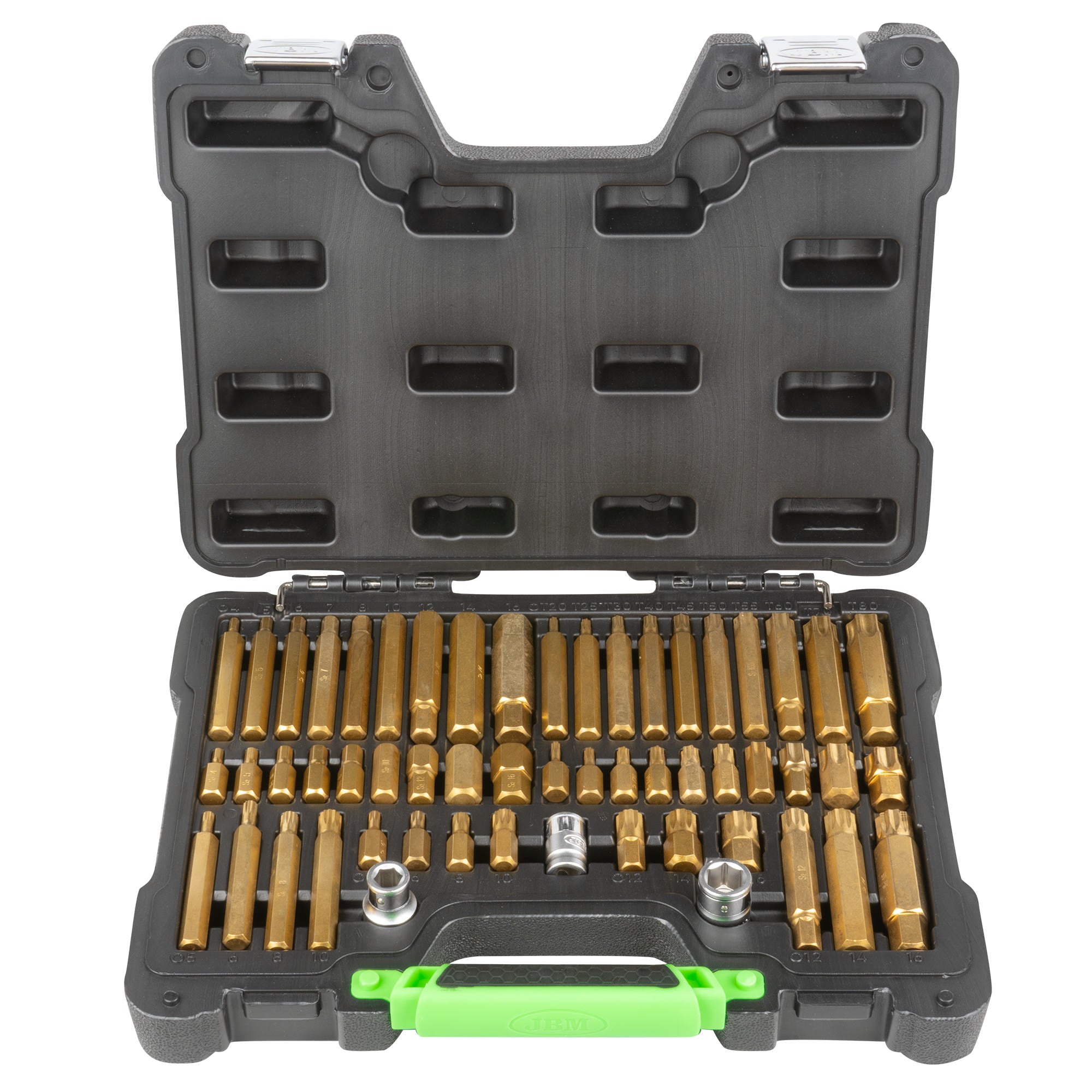 VALIGETTA DI 55 PEZZI CON INSERTI ESAGONALI, A 12 CANTI E TORX E ADATTATORI 1/2" E 3/8" 52753 JBM
