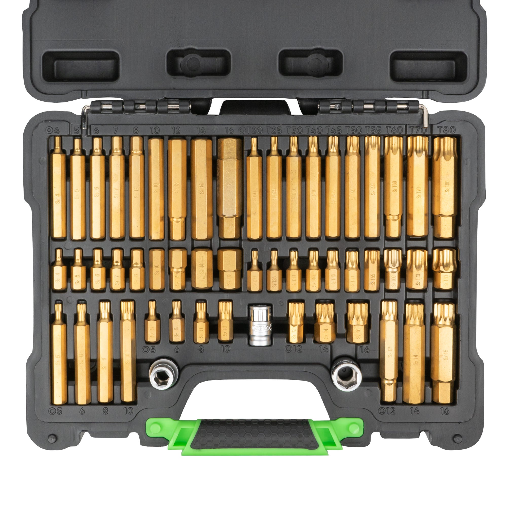 VALIGETTA DI 55 PEZZI CON INSERTI ESAGONALI, A 12 CANTI E TORX E ADATTATORI 1/2" E 3/8" 52753 JBM