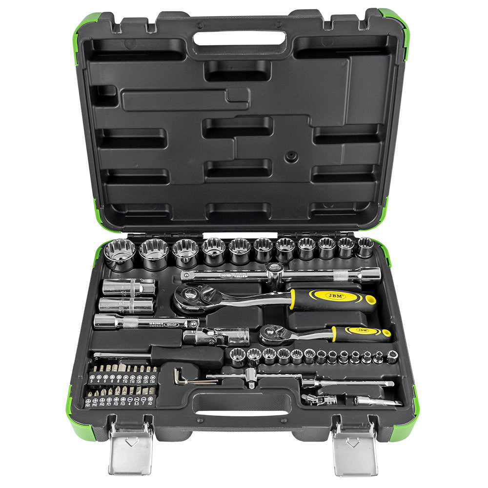 SET DI UTENSILI DA 60 PEZZI CON BUSSOLE SPLINE DA 1/2" E 1/4" – FINITURA CROMATA 53108 JBM