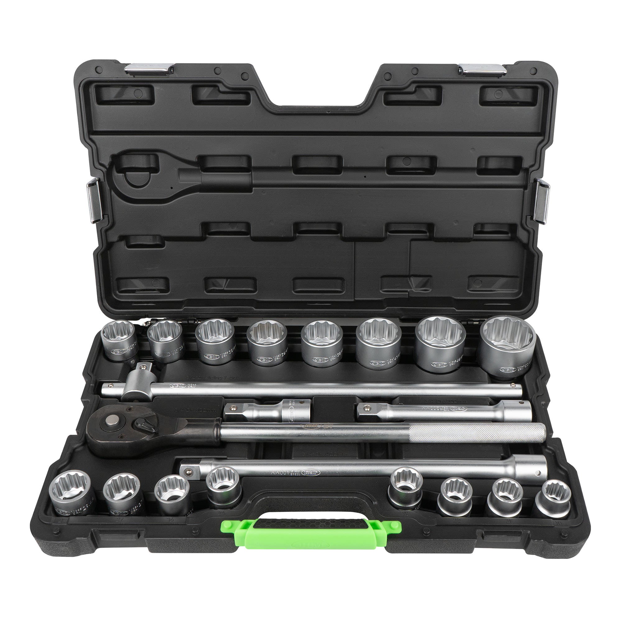 SET DI UTENSILI DA 21 PEZZI CON BUSSOLE A 12 PUNTE DA 3/4" – FINITURA ZINCATA 53728 JBM