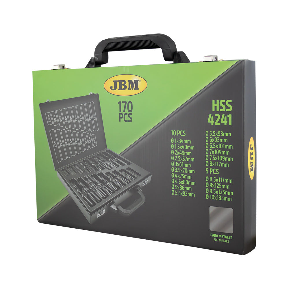 SET DI PUNTE AD ELICA HSS 4241, 1-10 MM, NERO 53851 JBM