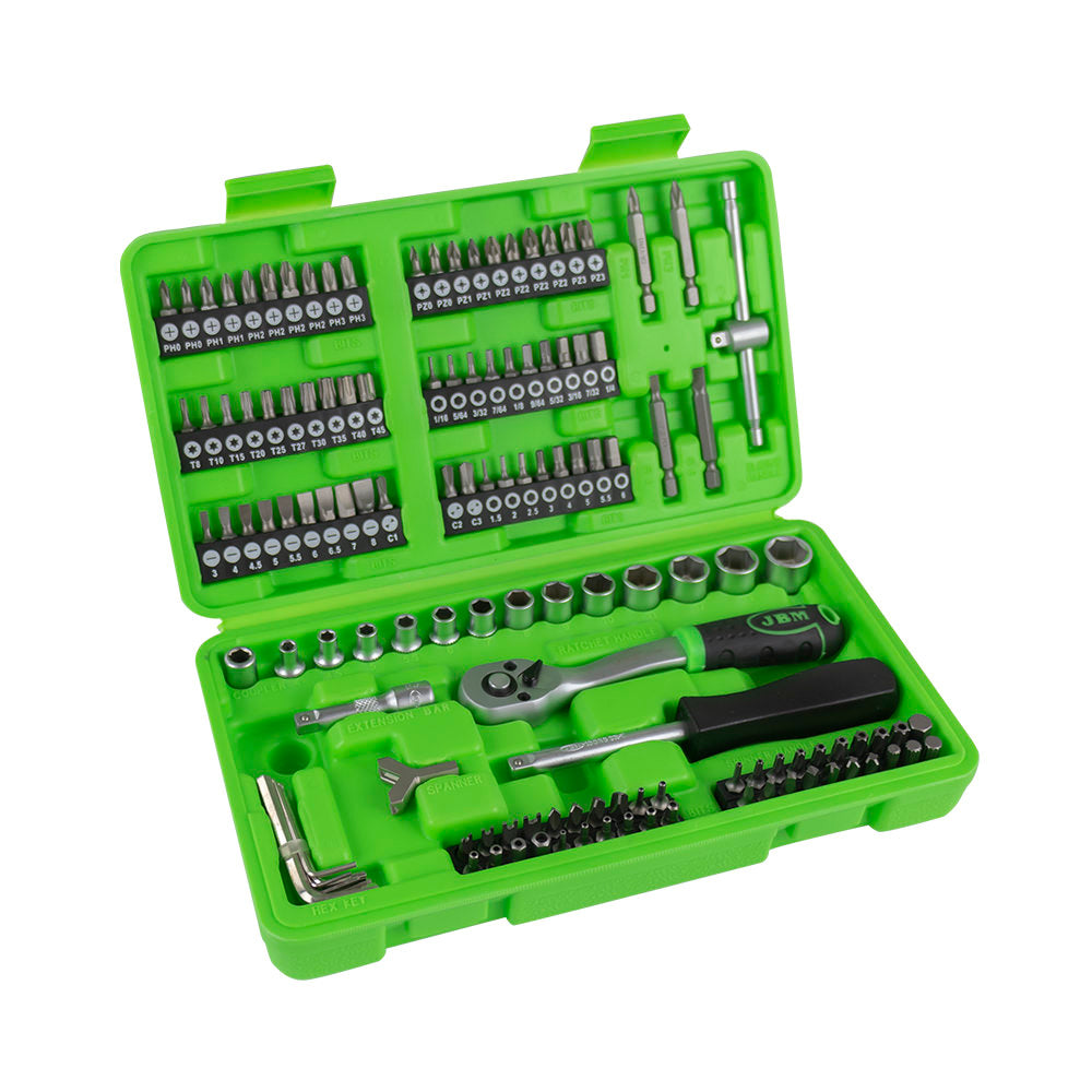 SET DI UTENSILI DA 130 PEZZI CON BUSSOLE E INSERTI 1/4" – FINITURA ZINCATA 53953 JBM