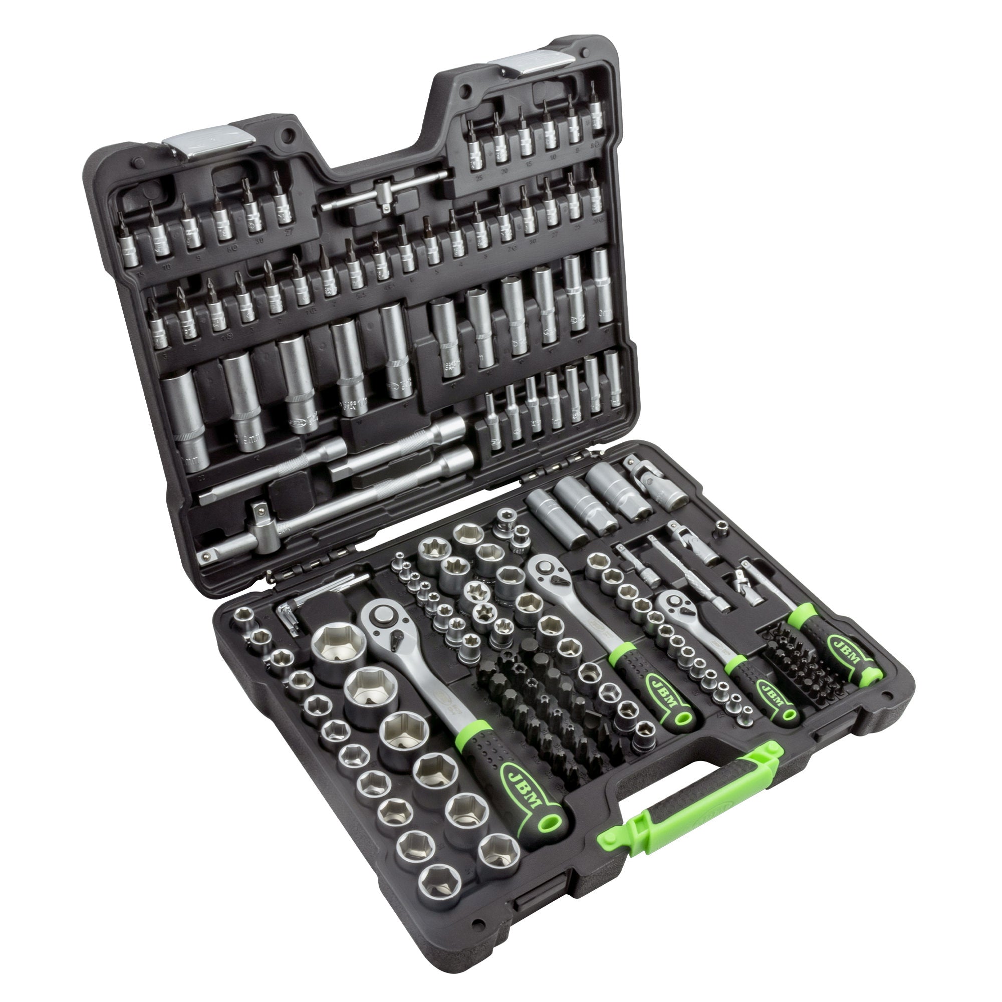 SET DI UTENSILI DA 179 PEZZI CON BUSSOLE ESAGONALI DA 1/4", 3/8" E 1/2" – FINITURA ZINCATA 54035 JBM