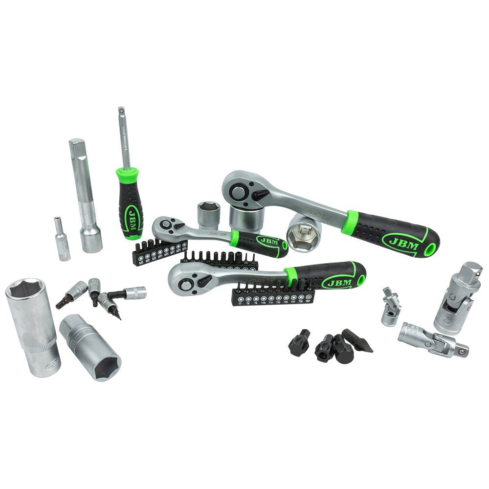 SET DI UTENSILI DA 179 PEZZI CON BUSSOLE ESAGONALI DA 1/4", 3/8" E 1/2" – FINITURA ZINCATA 54035 JBM