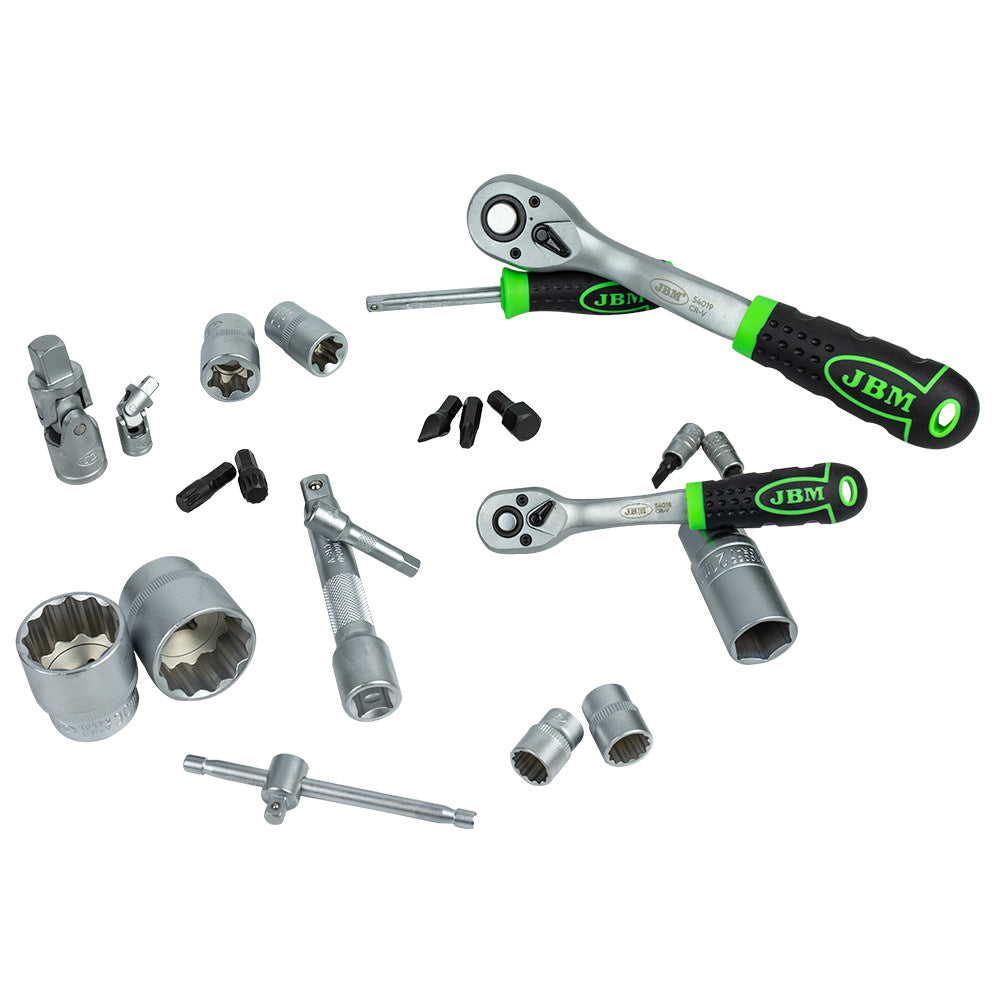 SET DI UTENSILI DA 108 PEZZI CON BUSSOLE ESAGONALI DA 1/4" E 1/2" – FINITURA CROMATA 54048 JBM